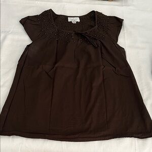 Ann Taylor LOFT Dark Brown Embellished with Beads Blouse